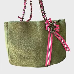 Goldie Limited Edition 4 Green Wool Hobo Shoulder Bag Tote Ribbon Bow Chain